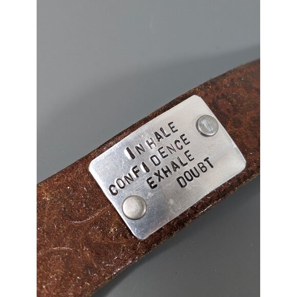 Unbranded Jewelry - Embossed Brown Leather Snap Cuff Bracelet Inhale Confidence 7.5"